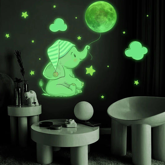 Glow-in-the-Dark Elephant Wall Stickers – Nursery & Kids' Room Luminous Decoration Set