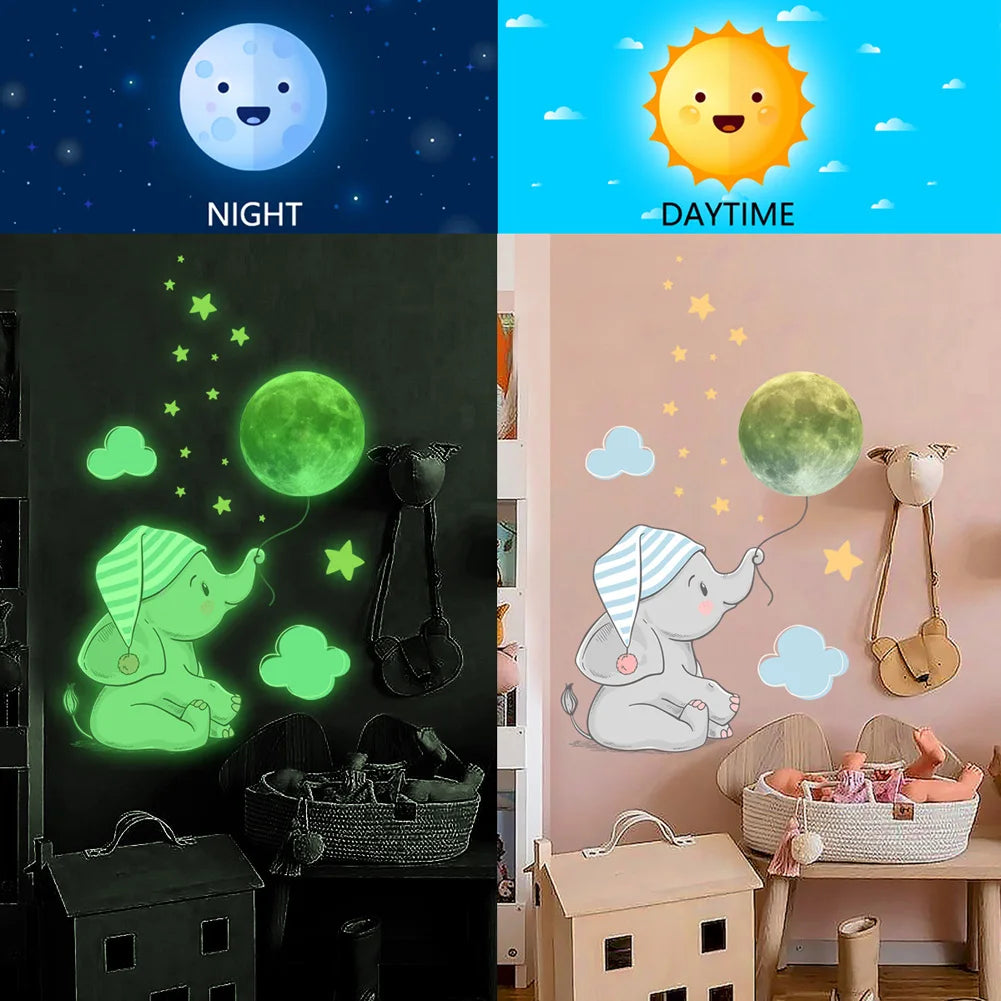 Glow-in-the-Dark Elephant Wall Stickers – Nursery & Kids' Room Luminous Decoration Set