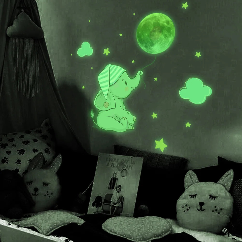 Glow-in-the-Dark Elephant Wall Stickers – Nursery & Kids' Room Luminous Decoration Set