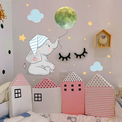 Glow-in-the-Dark Elephant Wall Stickers – Nursery & Kids' Room Luminous Decoration Set