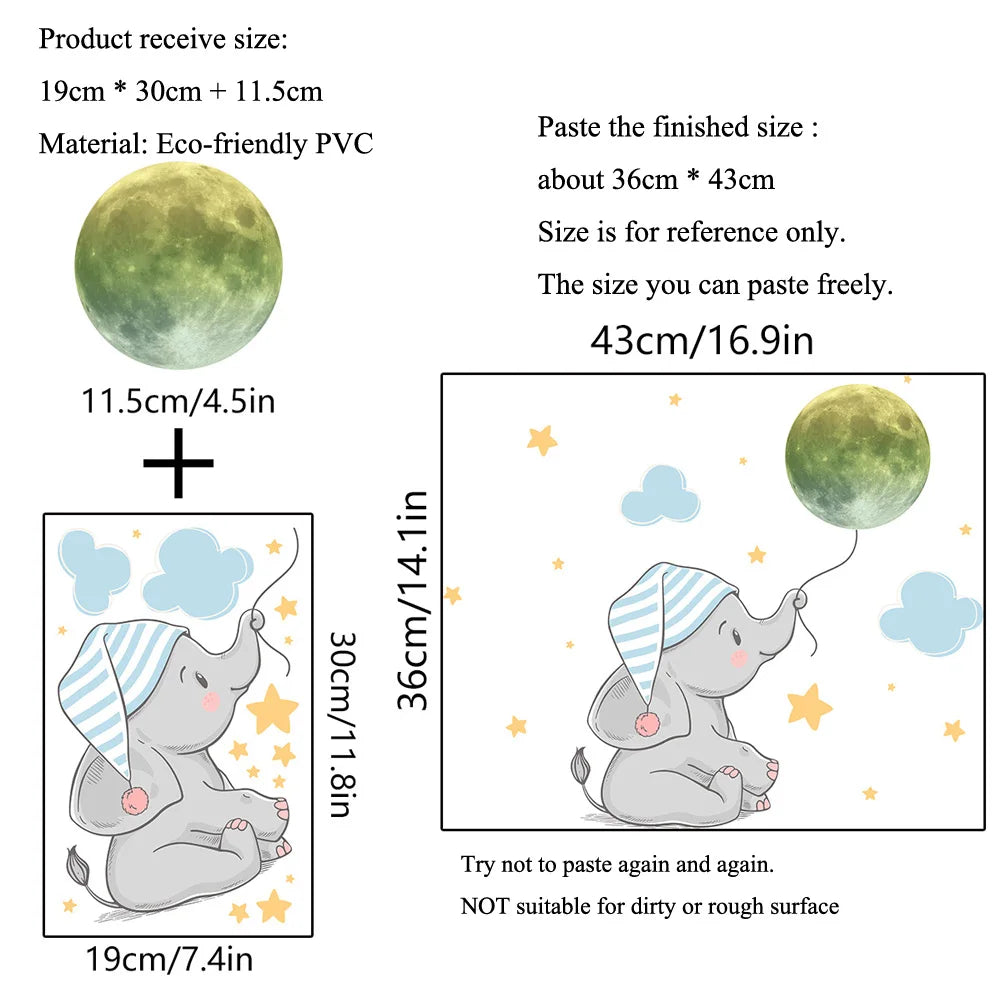 Glow-in-the-Dark Elephant Wall Stickers – Nursery & Kids' Room Luminous Decoration Set