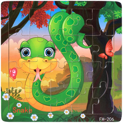 Montessori 3D Wooden Puzzle – 20 Cartoon Animal & Vehicle Pieces for Kids (Ages 1-3)