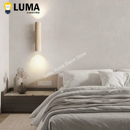 Natural Travertine Stone Wall Light – Wabi Sabi Wooden Sconce for Modern Home Decor