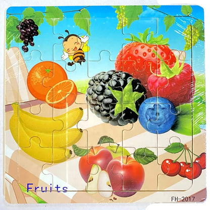 Montessori 3D Wooden Puzzle – 20 Cartoon Animal & Vehicle Pieces for Kids (Ages 1-3)