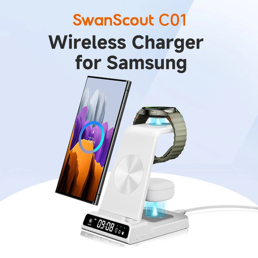 SwanScout ChargeMate™ C01 – 3-in-1 Wireless Charging Dock for Samsung Galaxy Phones, Watch 7