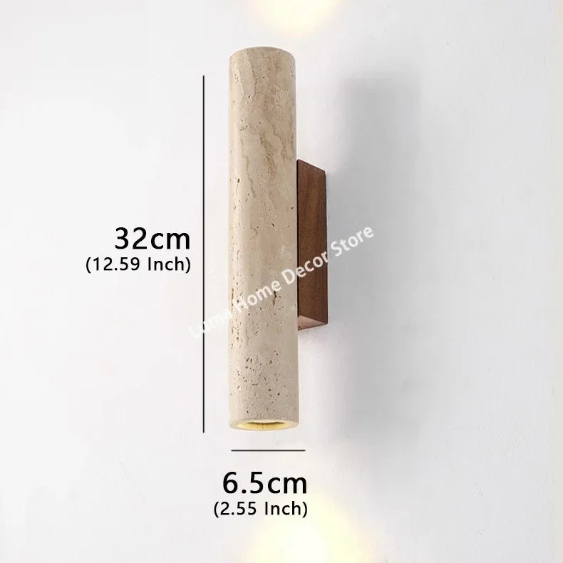 Natural Travertine Stone Wall Light – Wabi Sabi Wooden Sconce for Modern Home Decor