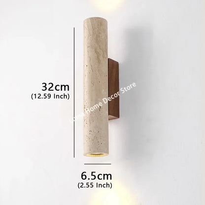 Natural Travertine Stone Wall Light – Wabi Sabi Wooden Sconce for Modern Home Decor
