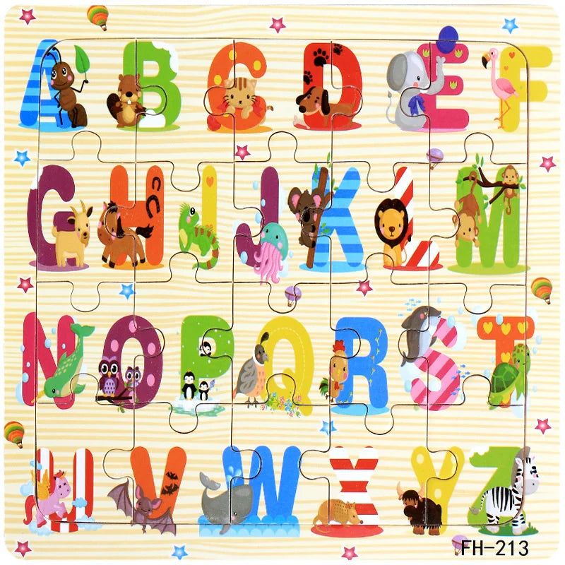 Montessori 3D Wooden Puzzle – 20 Cartoon Animal & Vehicle Pieces for Kids (Ages 1-3)