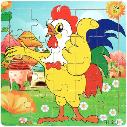 Montessori 3D Wooden Puzzle – 20 Cartoon Animal & Vehicle Pieces for Kids (Ages 1-3)