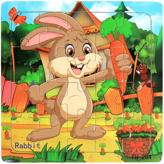 Montessori 3D Wooden Puzzle – 20 Cartoon Animal & Vehicle Pieces for Kids (Ages 1-3)
