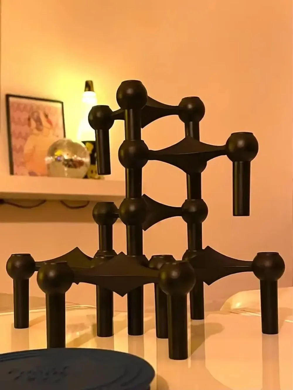 Molecular Structure Silver Candlestick – Elegant Modern Candle Holder for Decoration