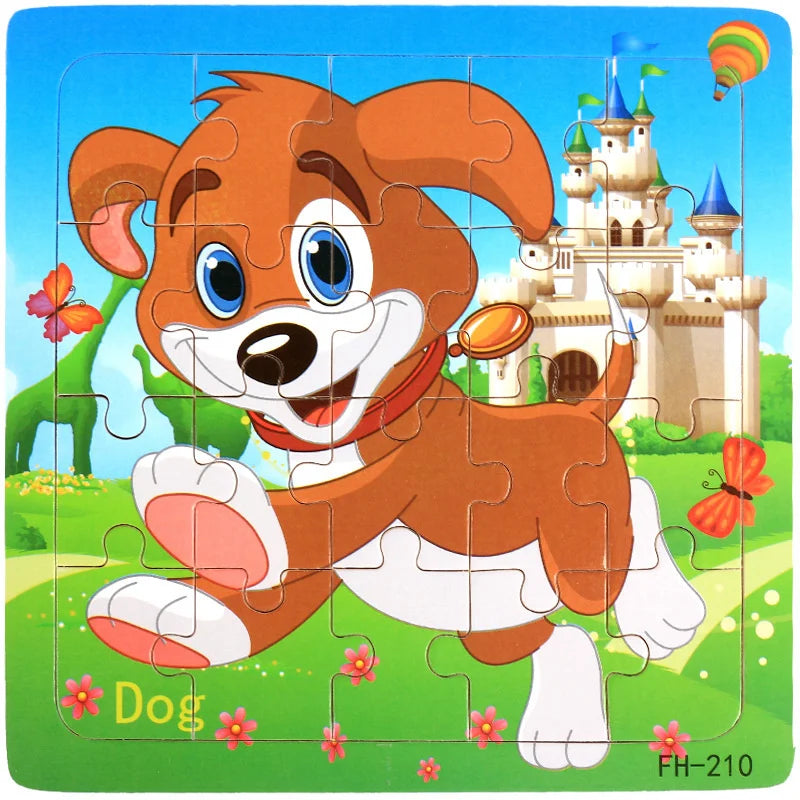 Montessori 3D Wooden Puzzle – 20 Cartoon Animal & Vehicle Pieces for Kids (Ages 1-3)