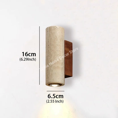 Natural Travertine Stone Wall Light – Wabi Sabi Wooden Sconce for Modern Home Decor