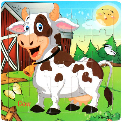 Montessori 3D Wooden Puzzle – 20 Cartoon Animal & Vehicle Pieces for Kids (Ages 1-3)