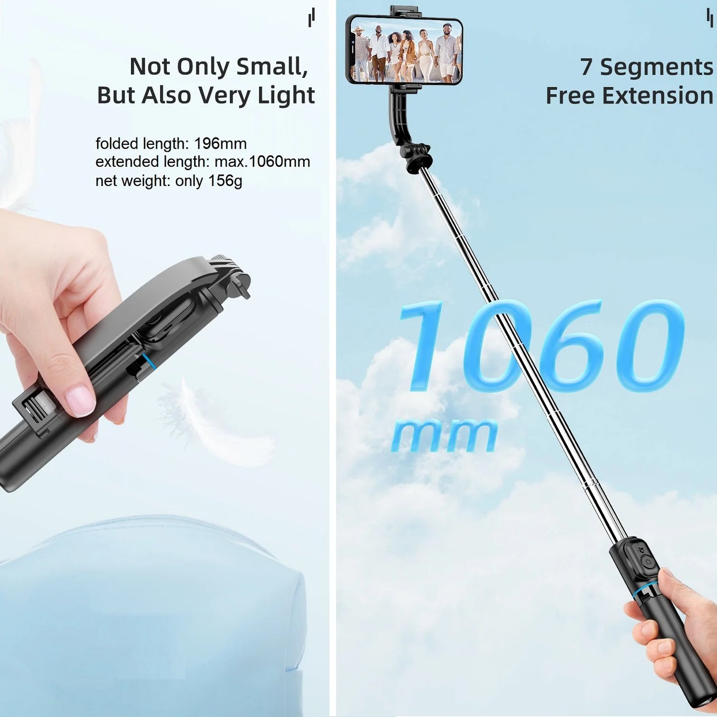 Extendable Selfie Stick & Tripod Stand – Bluetooth Remote for iPhone, Samsung Galaxy & Android Devices