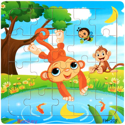 Montessori 3D Wooden Puzzle – 20 Cartoon Animal & Vehicle Pieces for Kids (Ages 1-3)