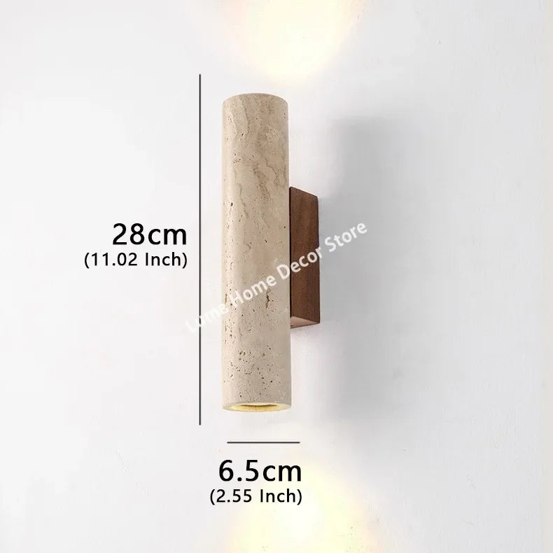 Natural Travertine Stone Wall Light – Wabi Sabi Wooden Sconce for Modern Home Decor