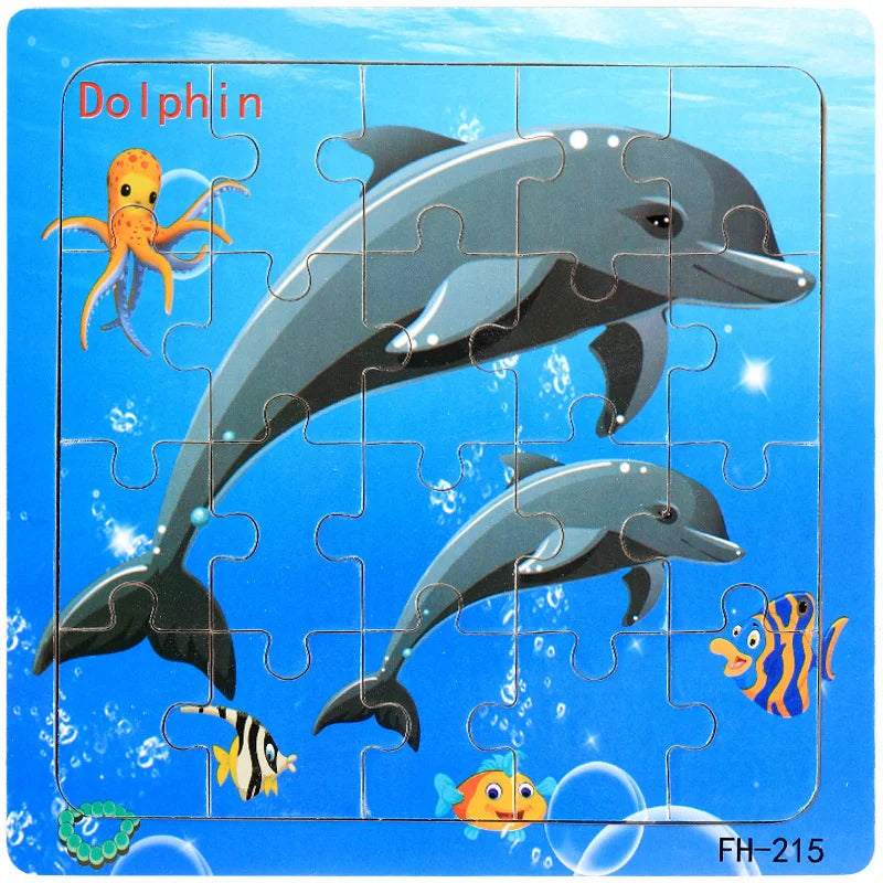 Montessori 3D Wooden Puzzle – 20 Cartoon Animal & Vehicle Pieces for Kids (Ages 1-3)
