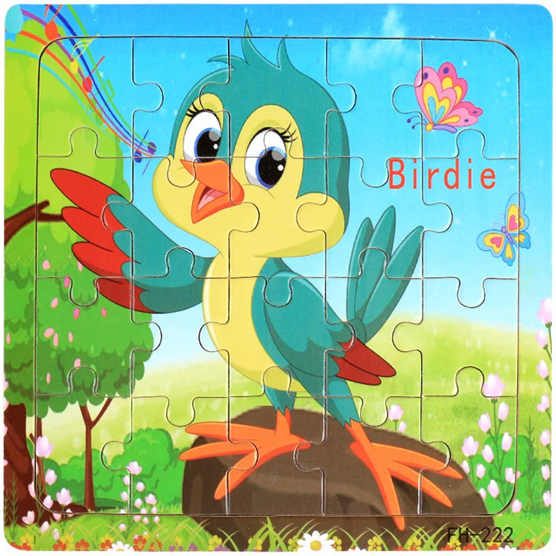 Montessori 3D Wooden Puzzle – 20 Cartoon Animal & Vehicle Pieces for Kids (Ages 1-3)