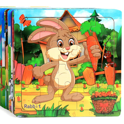 Montessori 3D Wooden Puzzle – 20 Cartoon Animal & Vehicle Pieces for Kids (Ages 1-3)