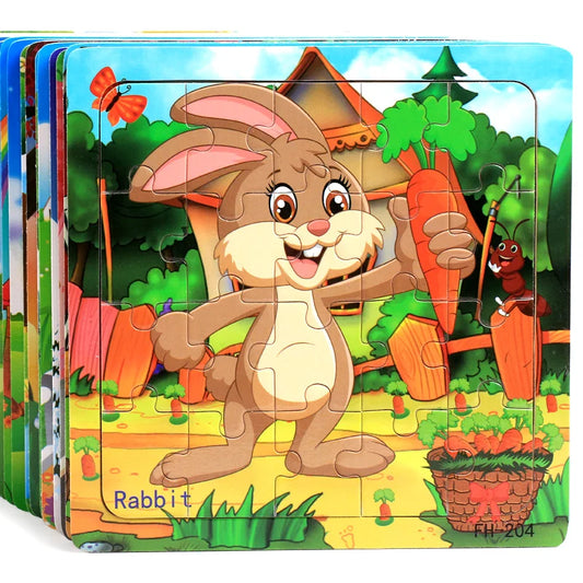 Montessori 3D Wooden Puzzle – 20 Cartoon Animal & Vehicle Pieces for Kids (Ages 1-3)