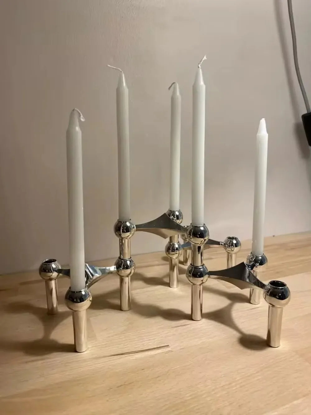 Molecular Structure Silver Candlestick – Elegant Modern Candle Holder for Decoration