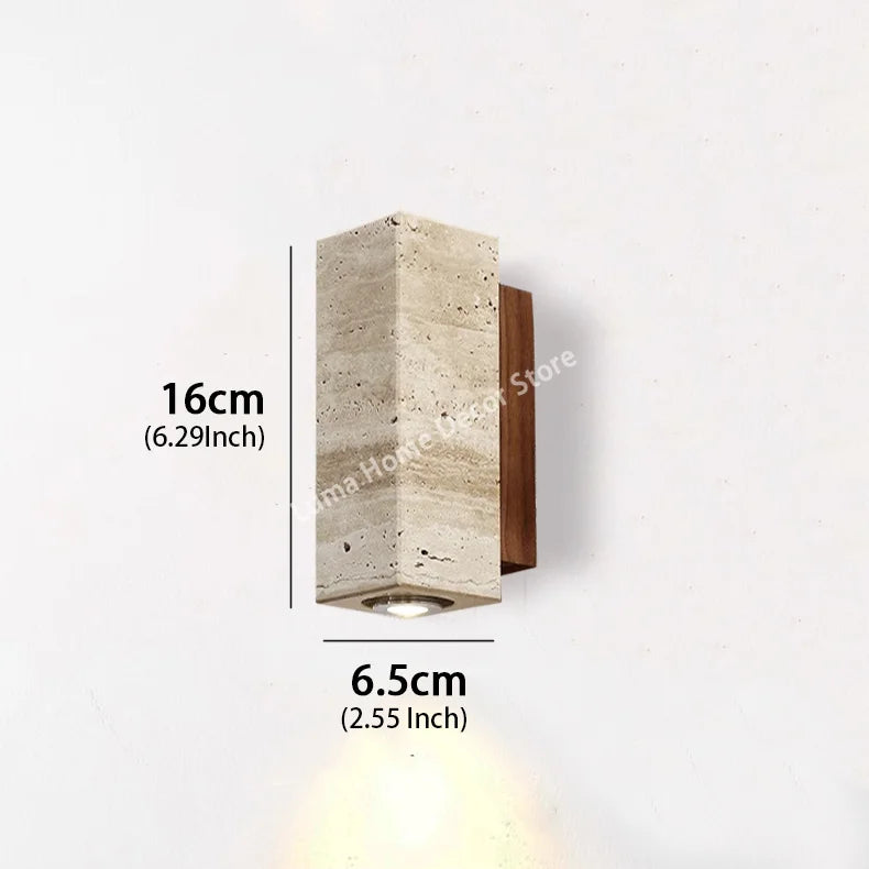 Natural Travertine Stone Wall Light – Wabi Sabi Wooden Sconce for Modern Home Decor