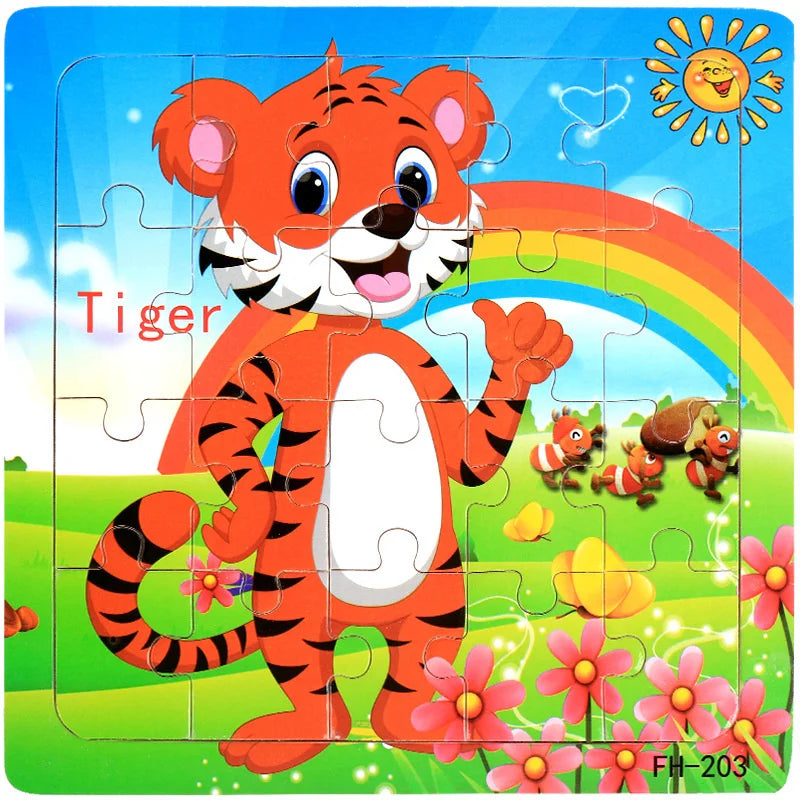 Montessori 3D Wooden Puzzle – 20 Cartoon Animal & Vehicle Pieces for Kids (Ages 1-3)