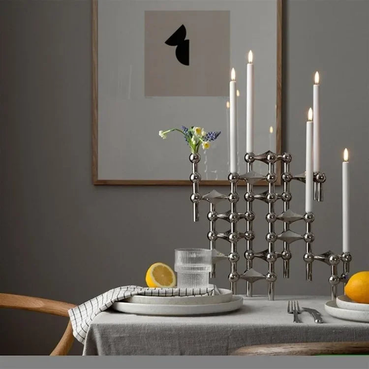 Molecular Structure Silver Candlestick – Elegant Modern Candle Holder for Decoration