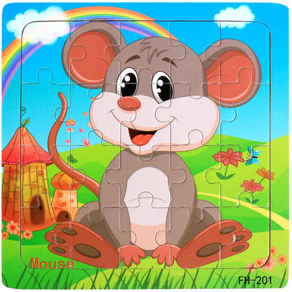 Montessori 3D Wooden Puzzle – 20 Cartoon Animal & Vehicle Pieces for Kids (Ages 1-3)