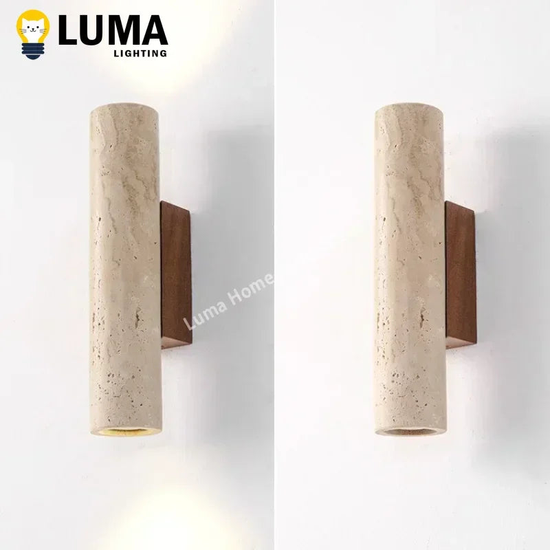 Natural Travertine Stone Wall Light – Wabi Sabi Wooden Sconce for Modern Home Decor