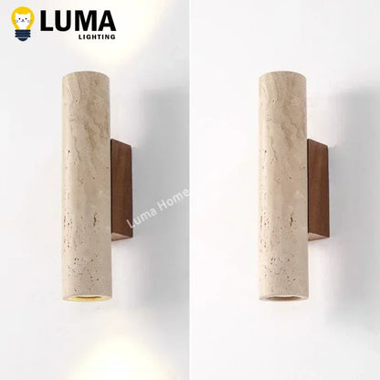 Natural Travertine Stone Wall Light – Wabi Sabi Wooden Sconce for Modern Home Decor