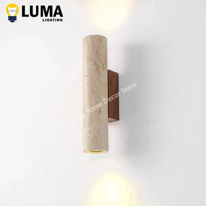 Natural Travertine Stone Wall Light – Wabi Sabi Wooden Sconce for Modern Home Decor