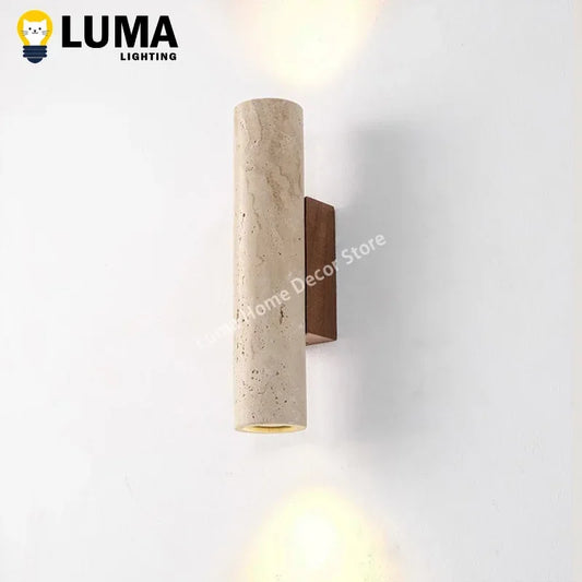 Natural Travertine Stone Wall Light – Wabi Sabi Wooden Sconce for Modern Home Decor