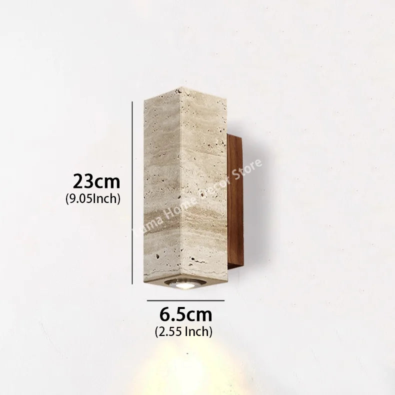 Natural Travertine Stone Wall Light – Wabi Sabi Wooden Sconce for Modern Home Decor