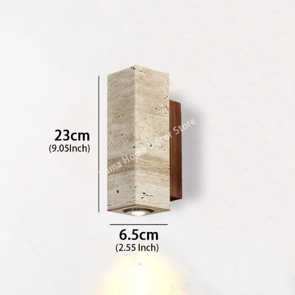 Natural Travertine Stone Wall Light – Wabi Sabi Wooden Sconce for Modern Home Decor