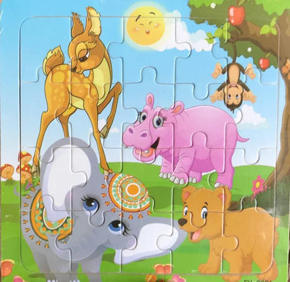Montessori 3D Wooden Puzzle – 20 Cartoon Animal & Vehicle Pieces for Kids (Ages 1-3)
