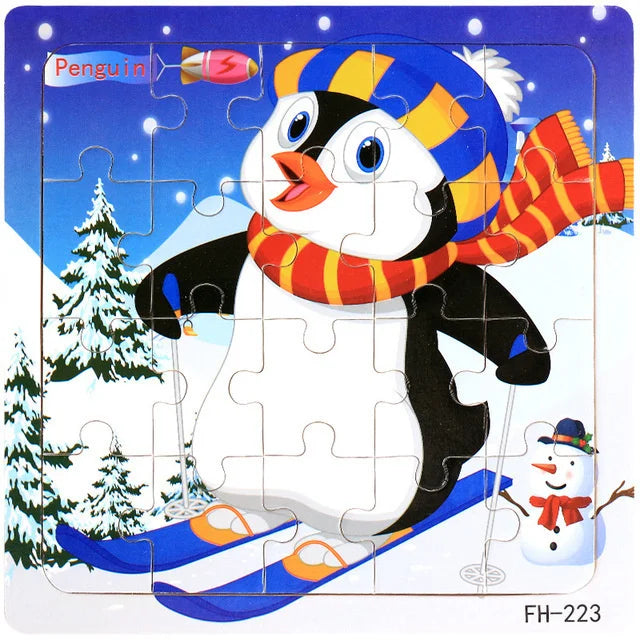 Montessori 3D Wooden Puzzle – 20 Cartoon Animal & Vehicle Pieces for Kids (Ages 1-3)