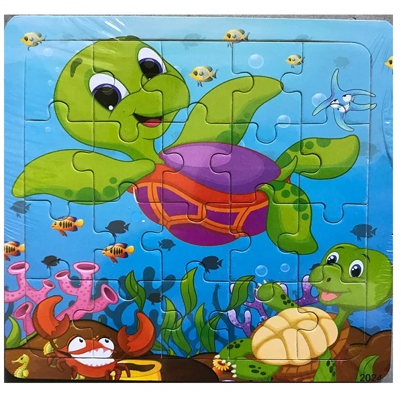Montessori 3D Wooden Puzzle – 20 Cartoon Animal & Vehicle Pieces for Kids (Ages 1-3)