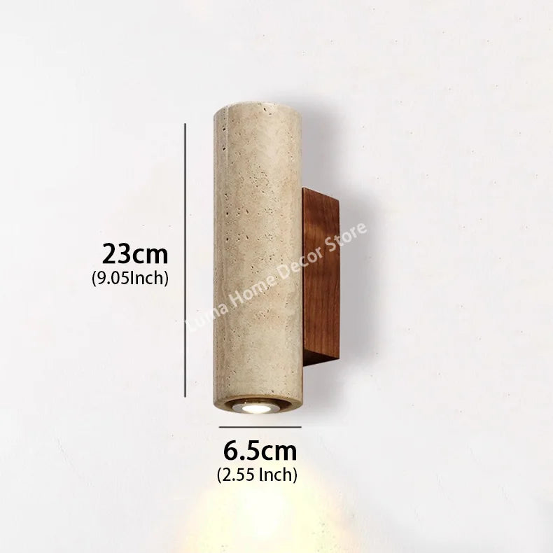 Natural Travertine Stone Wall Light – Wabi Sabi Wooden Sconce for Modern Home Decor
