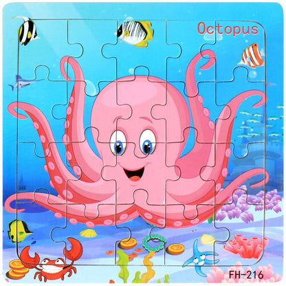Montessori 3D Wooden Puzzle – 20 Cartoon Animal & Vehicle Pieces for Kids (Ages 1-3)
