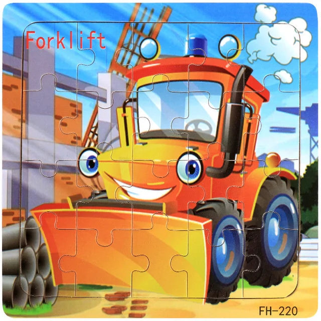 Montessori 3D Wooden Puzzle – 20 Cartoon Animal & Vehicle Pieces for Kids (Ages 1-3)