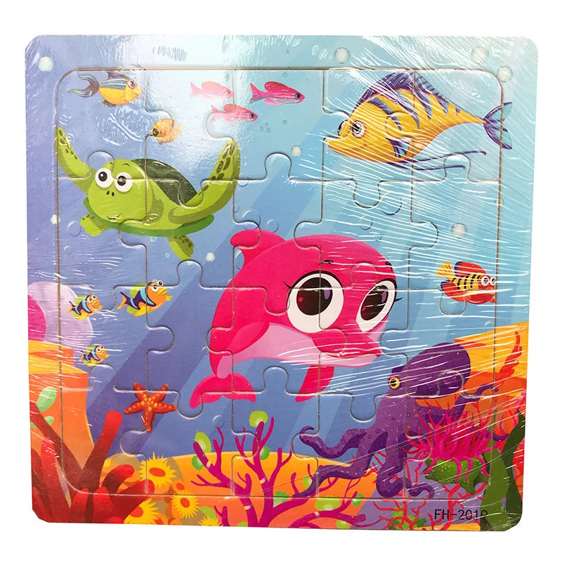 Montessori 3D Wooden Puzzle – 20 Cartoon Animal & Vehicle Pieces for Kids (Ages 1-3)